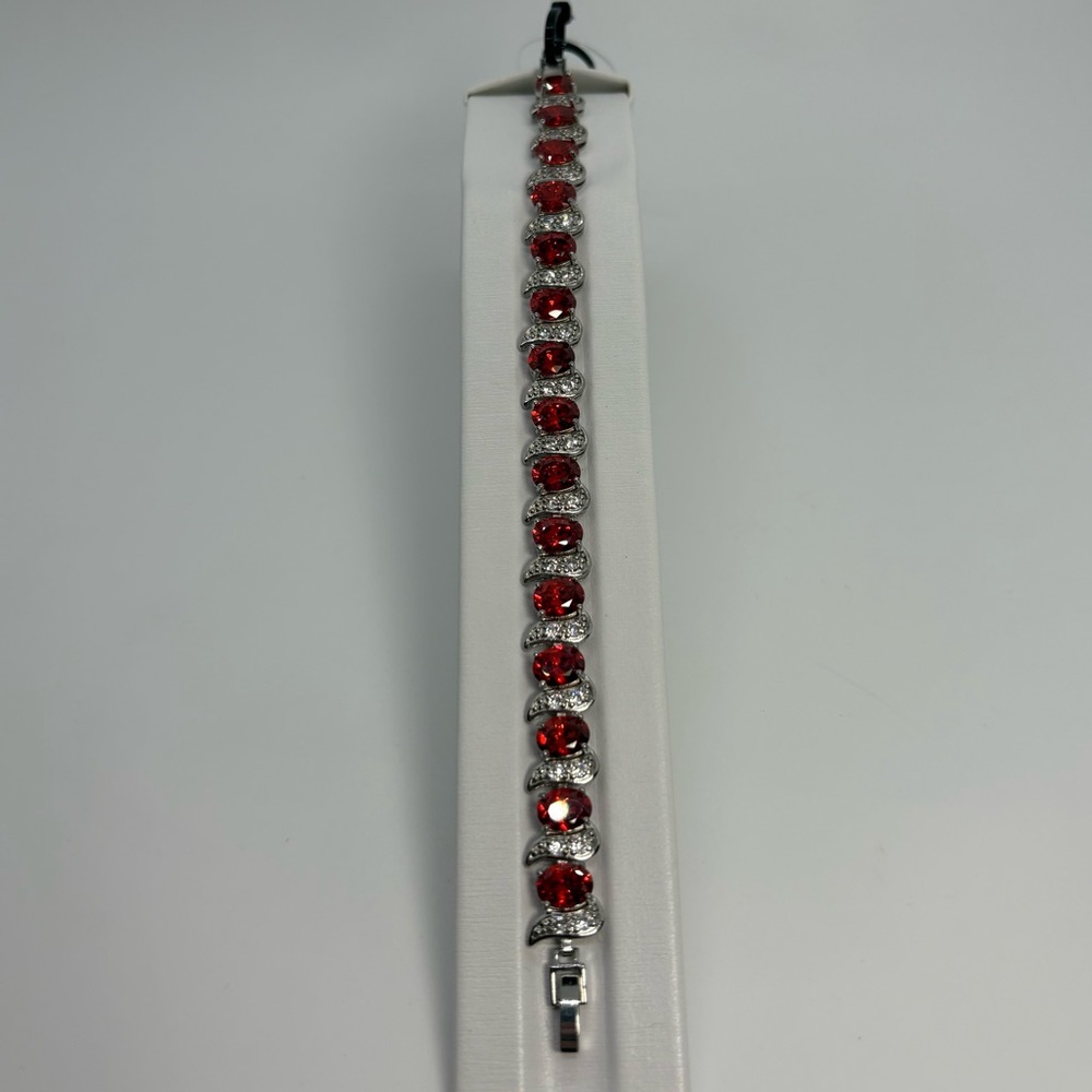 Ruby Red And Clear Cubic Zirconia Silver Tennis Link Bracelet